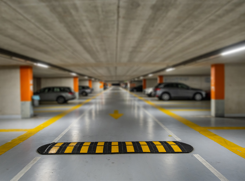 speed bump installed in parking lot